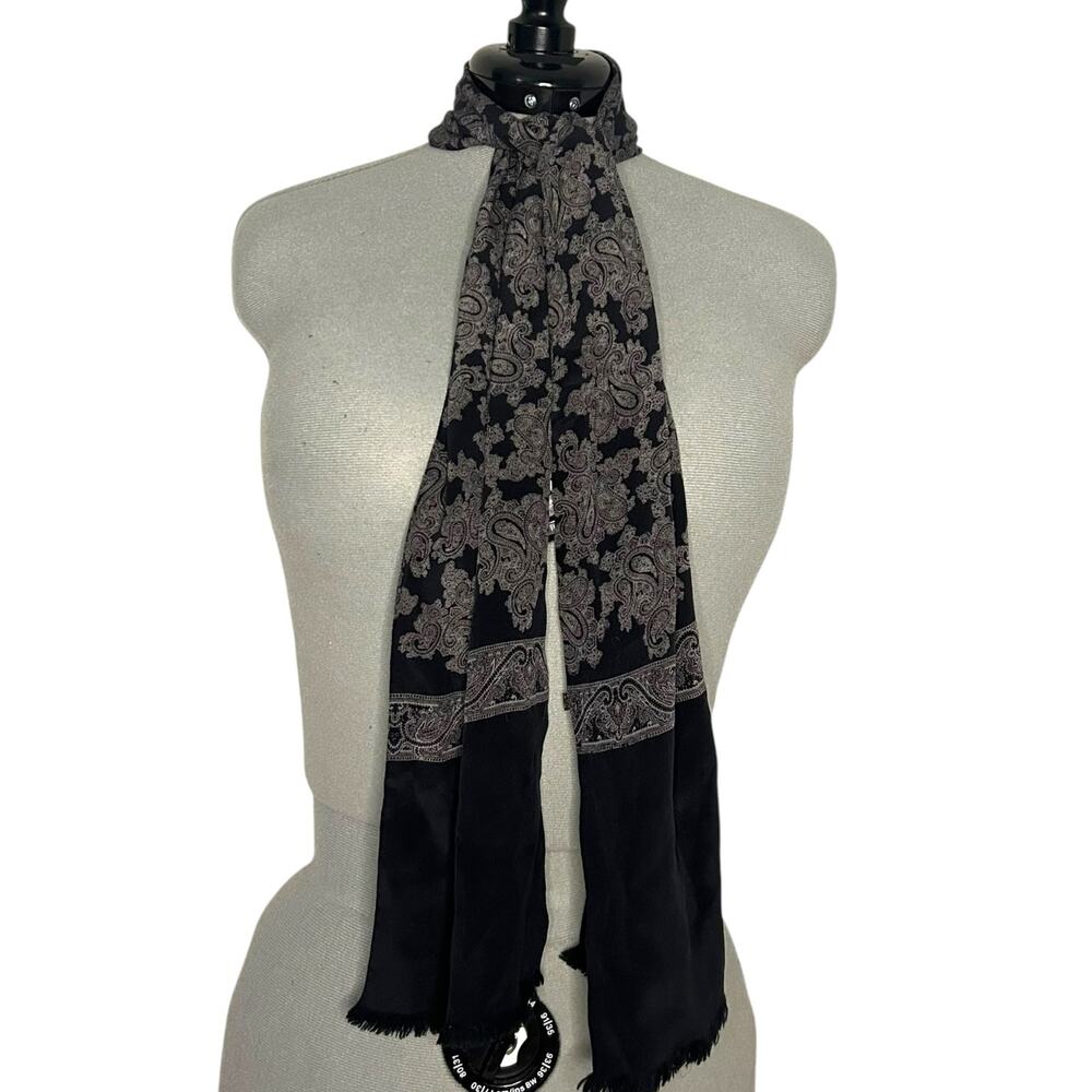 Vintage 100% Silk Rick Pallack Black and Gray Paisley Scarf